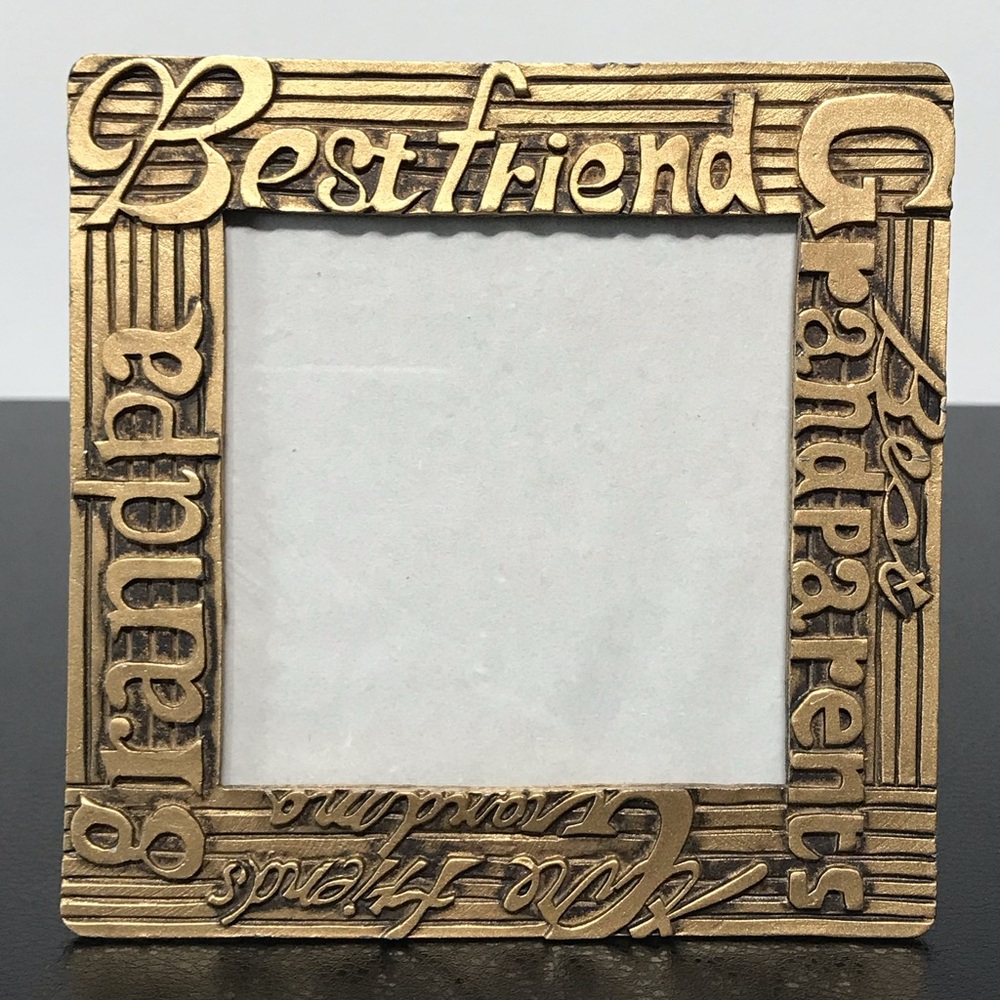 Grandparents Grandchildren Gold Brass Metal Photo Picture Frame 3.5"x 3.5" VTG - Picture 9 of 13